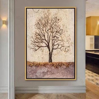 Tableau arbre abstrait beige et brun style contemporain pour décoration murale élégante