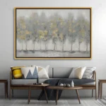 Tableau abstrait contemporain gris argent et or, style moderne pour décoration murale élégante