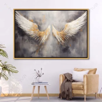 Tableau ailes dorées contemporain blanc gris doré style luxe pour décoration murale élégante