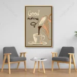 Tableau café minimaliste aux tons beige et marron idéal pour décoration murale.