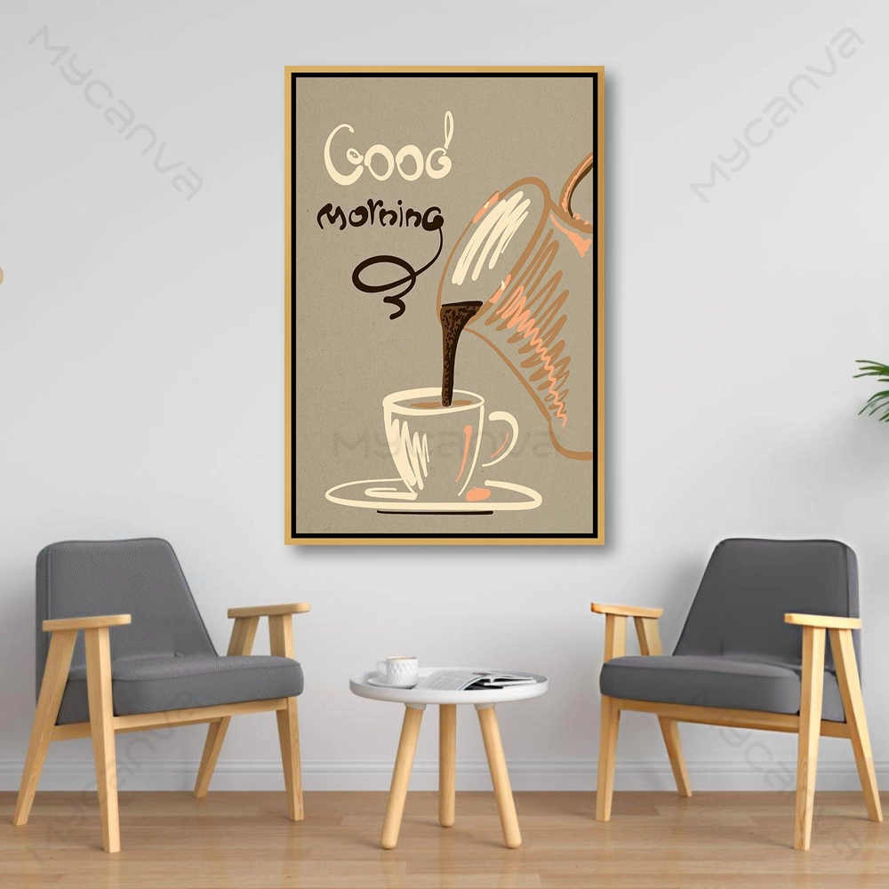 caf011-S-G Tableau café minimaliste aux tons beige et marron idéal pour décoration murale.
