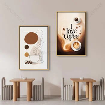 Ensemble tableau minimaliste café beige et marron pour décoration murale.