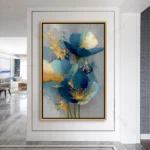 Tableau fleurs bleues dorées fleurs modernes bleu et or pour décoration murale élégante