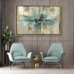 Tableau abstrait turquoise aux nuances beige et grises, style contemporain pour décoration murale moderne