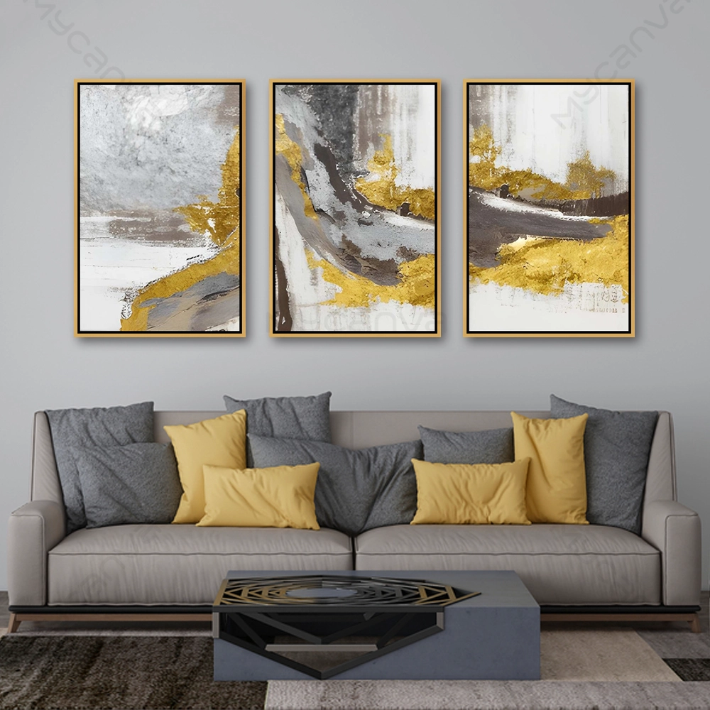 artiab062-S-G tableau abstrait doré triptyque moderne avec textures blanches grises et finitions or luxe