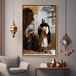 Tableau architecture marocaine représentant La Garde du Palais avec caftan marocain traditionnel et décor oriental raffiné