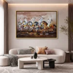Tableau cheval marocain représentant des cavaliers de fantasia marocaine au galop lors d'une démonstration équestre traditionnelle