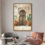 Tableau porte marocaine représentant une porte traditionnelle ornée de motifs artisanaux et de zellige marocain